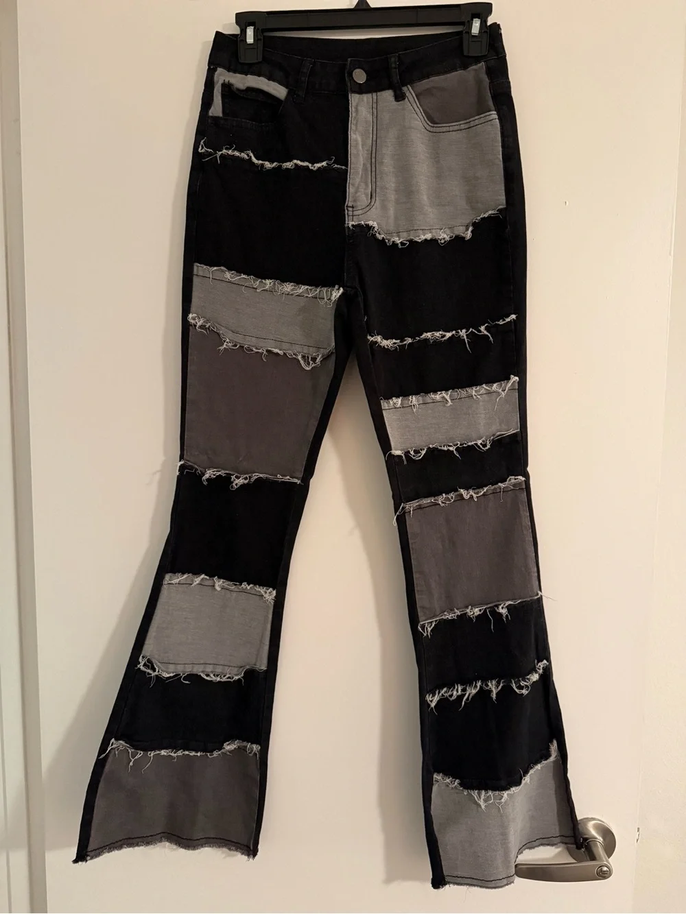 Women’s Patchwork Two-Tone Black & Gray Jeans - Picture 1 of 3
